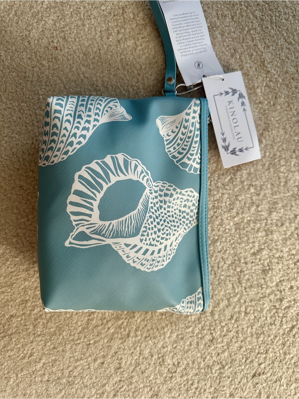 Teal Shell Print Wristlet Pouch